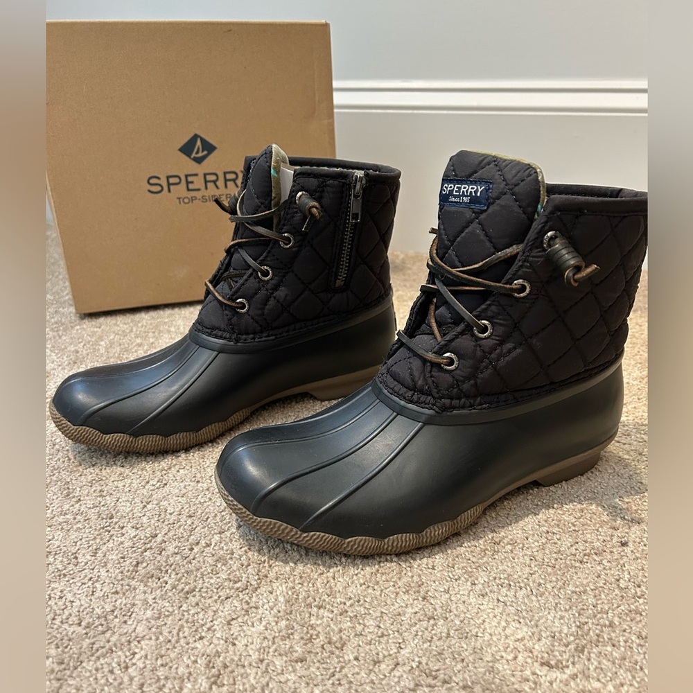 Sperry Top-Sider Saltwater Quilt Nylon Black Women’s Rain Boots Size 7